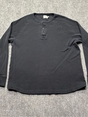 Flint And Tinder Shirt Mens XL Black Waffle Thermal Henley USA Made Huckberry